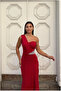 Women's one-shoulder evening gown with stone embellishments - 7