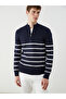 Southblue Navy Blue Mock Neck Striped Men's Knitwear Sweater