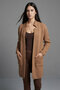 Klav Soft Textured Stand/Slice Collar Long Sleeve Pocketed Knitwear Women's Cardigan & Jacket & Hijab Cardigan - Camel