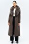 Detachable Fur Belted Plus Size Long Cashmere Coat Duman 3133-Btk - 2