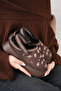 Miraa Design Fur Embroidered Slippers with Velcro Detail