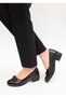 1438 Eren Shoes&Bag Genuine Leather Printed Bow Detail Thick Heeled Comfortable Elegant Women's Daily Shoes Black - 4