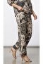 21516 Beige Black Tropical Pattern Patchwork Three Quarter Sleeve Trouser Set - 2