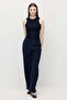 Women's Front-Seamed Straight-Cut Trousers with Elastic Waist - 2