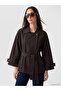 Brown Belted Oversize Women's Gabardine Jacket - 3