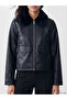 Lcw Vision Black Fur Collar Women's Leather Look Jacket - 3