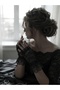 Black Lace Ruffled Fingerless Bridal Gloves- Wedding, Engagement, Marriage, Costume Party Accessory - 8