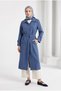 Embroidery Detailed Waist Belted Long Hijab Dress Indigo 26Yt519 - 2