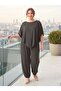 Women's Plus Size Two-Piece Set Lyocell Bat Sleeve Balloon Leg Pants Anthracite - 7