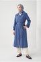 Embroidery Detailed Waist Belted Long Hijab Dress Indigo 26Yt519 - 4