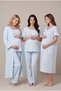 Women's Blue Muslin Cotton Fabric Short Sleeve Buttoned Nursing Detailed Maternity Nightgown Pajama Set - 3
