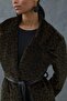 Khaki leopard detailed leather belted coat - 2