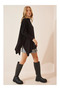 Women's Black Oversize Slit Poncho Sweater - 3