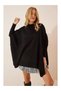 Women's Black Oversize Slit Poncho Sweater