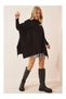 Women's Black Oversize Slit Poncho Sweater - 4