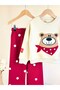 Children's Teddy Bear Embroidered Ecru School Sweatshirt and Red Polka Dot Tracksuit Set - 3