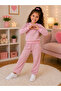 Girl's Powder Pink Stone Heart Patterned Tracksuit Set Long Sleeve Sweatshirt and Wide Leg Bottoms 2-Piece Set - 3