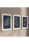 Natural Wood Framed 3-Piece Navy Blue Botanical Leaf Painting Set Decorative Wall Decor for Living Room Living Bedroom - 2