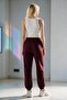 Women's Burgundy Modal Fabric Elastic Cuffed Silky Textured Sweatpants - 5