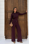 Women's Plum Zippered Cardigan High Waist Wide Leg Pants Knitwear Set - 5