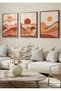 Natural Wooden Framed 3-Piece Sunset Painting Set Decorative Wall Decor for Living Room, Bedroom, Kitchen