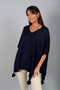 Women's V-Neck Side Button Detailed Vertical Stone Embroidered Pompom Plus Size Poncho - 2