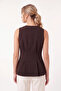 Women's Sleeveless Buttoned Pleated Peplum Blouse Crew Neck Stylish Top - 5