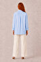 Cuff Detailed High Collar Blue Plain Shirt 10791 - 4