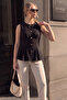 Women's Sleeveless Buttoned Pleated Peplum Blouse Crew Neck Stylish Top