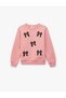 Girl's Bowknot Long Sleeve Crew Neck Cotton Ribbed Sweatshirt