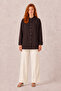 Cuff Detailed High Collar Brown Plain Shirt 10791