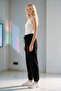 Women's Black Modal Fabric Elastic Cuffed Silky Textured Sweatpants - 4