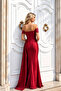 Women's Satin Fabric Carmen Collar Maxi Evening Dress - 4