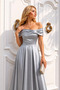 Women's Satin Fabric Strapless Maxi Evening Dress - 2