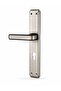 Long door handle set with modern design in matte silver with black frame and installation accessories - 2