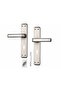 Long door handle set with modern design in matte silver with black frame and installation accessories - 3