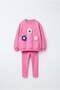 Girls' Pink School Sweatshirt and Leggings Set with Floral Appliques
