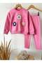 Girls' Pink School Sweatshirt and Leggings Set with Floral Appliques - 2