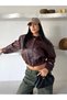 Women's Zippered Crop Leather Jacket with Elastic Waist - 5