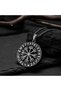 Stainless Steel Antique Silver Color Rune Letter Detailed Vegvisir Compass Viking Necklace - 4