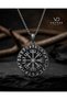 Stainless Steel Antique Silver Color Rune Letter Detailed Vegvisir Compass Viking Necklace
