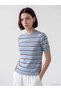 Ozmarka New Season Blue Crew Neck Striped Women's Knitwear Sweater