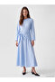 Blue Crew Neck Poplin Dress with Shawl Detail - 2