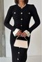 Women's Black Buttoned Crew Neck Ribbed Knit Dress with White Sleeve Detail - 4