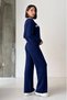 Women's Navy Blue Denim Jean Detailed Buttoned Cardigan and Wide-Leg Knitwear Trousers Two-Piece Set (S/ - 4