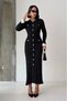 Women's Black Buttoned Crew Neck Ribbed Knit Dress with White Sleeve Detail - 5