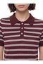 Ozmarka New Season Burgundy Polo Collar Striped Women's Knitwear Sweater - 3