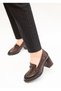 1441 Eren Shoes&Bag Genuine Leather Buckle Detailed Thick Heeled Women's Casual Shoes Real Leather Brown - 3