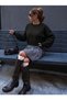 Selanik Thick Knit Oversize Balloon Sleeve Look Crew Neck Autumn/Winter Women's Knitwear Sweater - 2