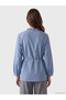 Blue Hakim Collar Belted Waist Striped Women's Shirt Tunic - 4